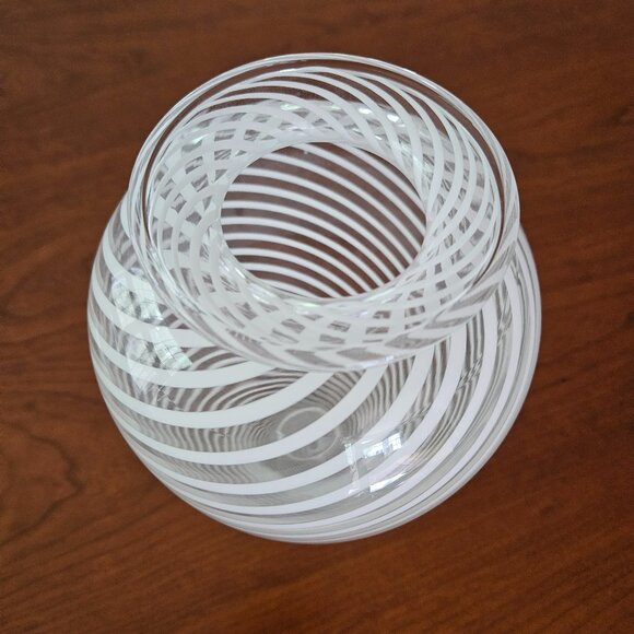 Bacchus Glass Studio Handmade Glass Vase with White Swirl Design